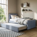 LAY005 Blue Velvet Single Guest Bed with Trundle - Layla