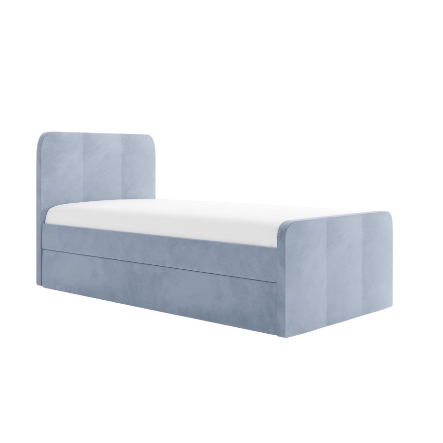 Single Guest Bed with Trundle in Airforce Blue Velvet - Layla