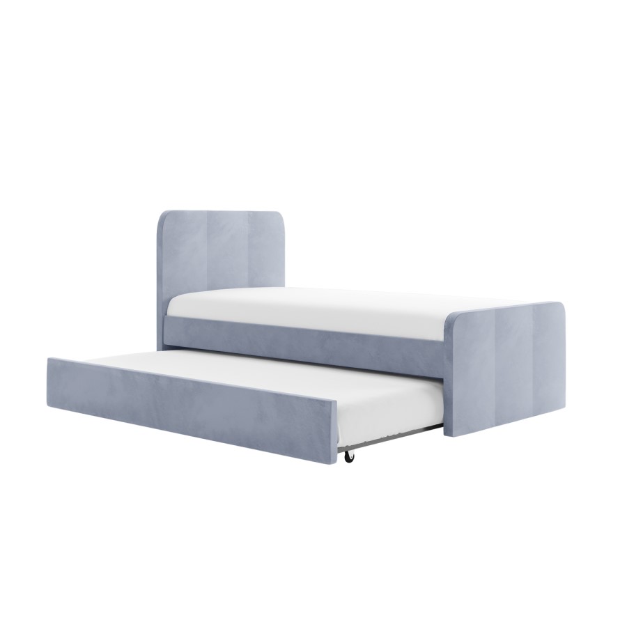 Single Guest Bed with Trundle in Airforce Blue Velvet - Layla