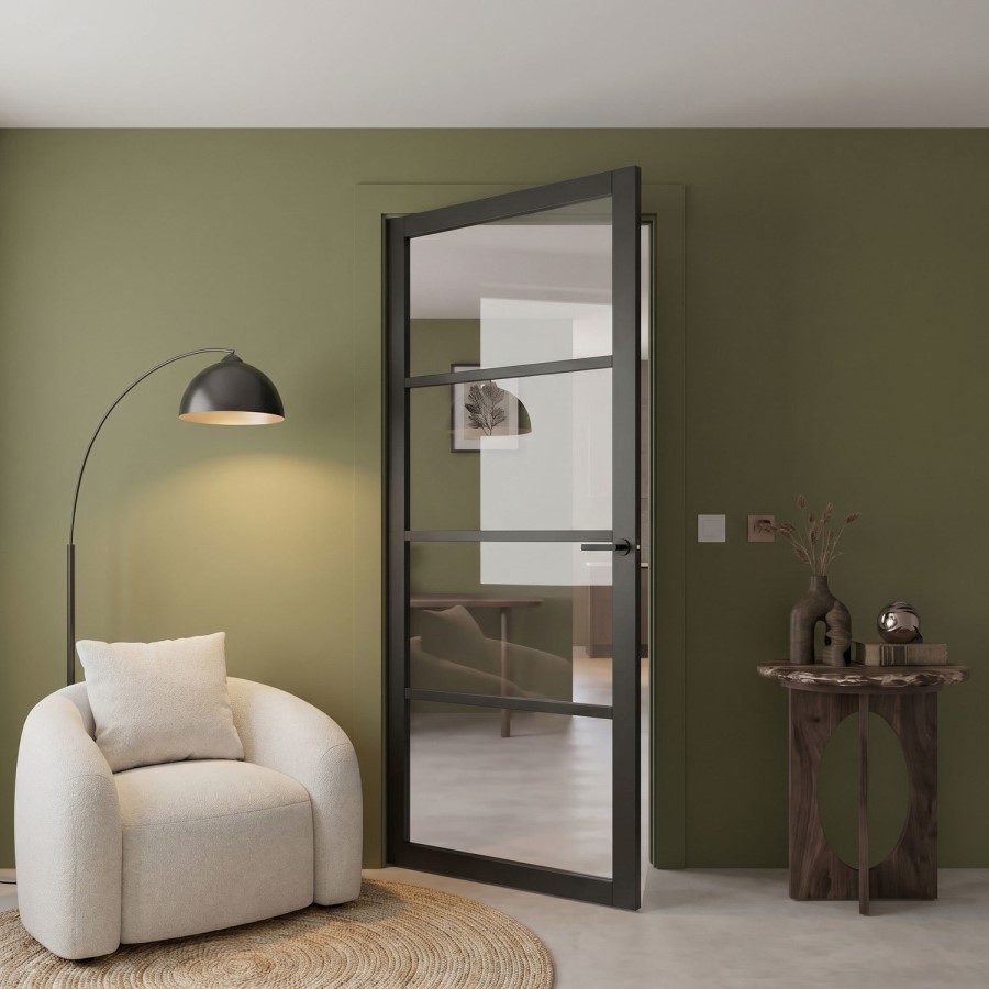 Internal Black Laminate Glazed Crittal Door with Clear Glass - Pre-Finished - 1981 x 686 x 35mm - Brent - XL Joinery
