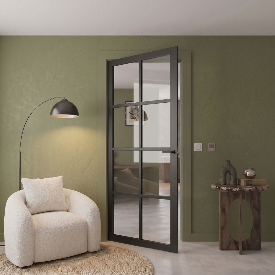 Internal Black Laminate Glazed Crittal Door with Clear Glass - Pre-Finished - 1981 x 762 x 35mm - Haringey - XL Joinery
