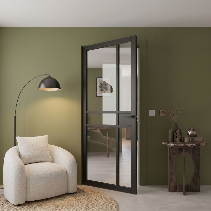 Internal Black Laminate Glazed Crittal Door with Clear Glass - Pre-Finished - 1981 x 686 x 35mm - Milton - XL Joinery