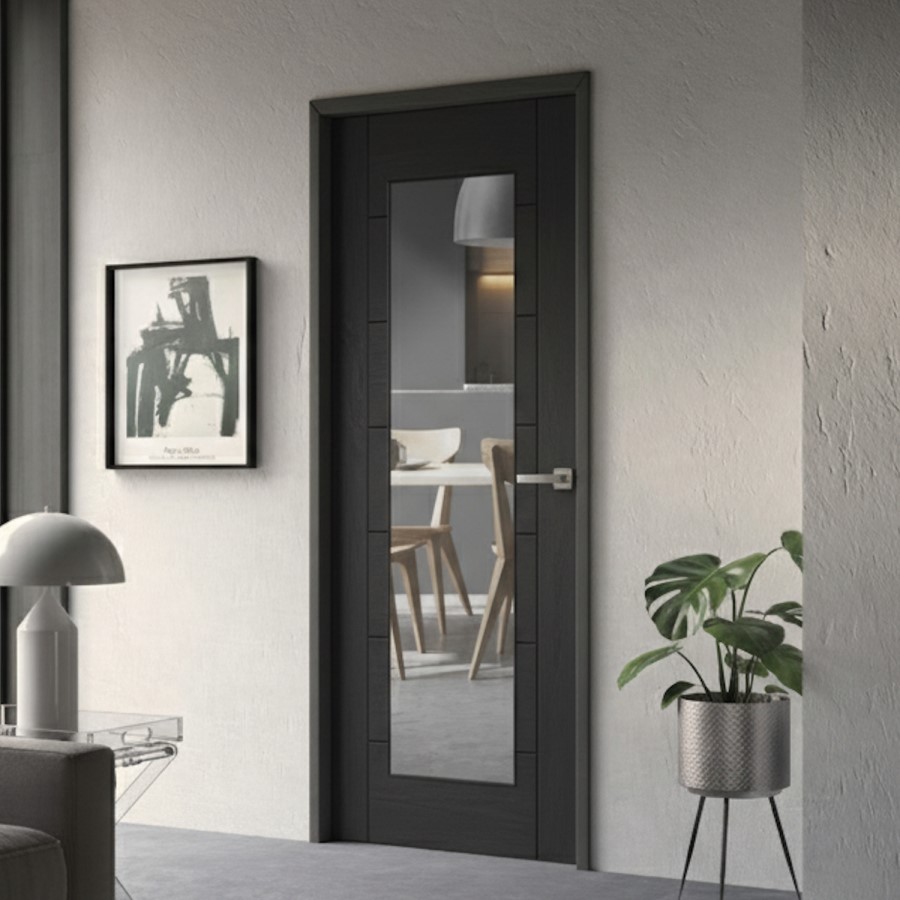 Internal Black Fully-Glazed Door with Clear Glass - 1981 x 610 x 35mm - Palermo - XL Joinery
