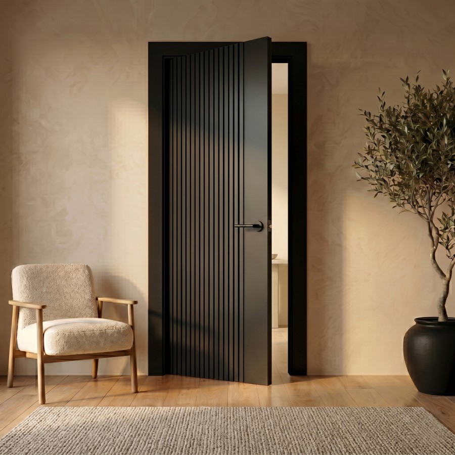 Internal Black Laminate Glazed Door with Clear Glass - Pre-Finished - 1981 x 686 x 35mm - Stria - XL Joinery