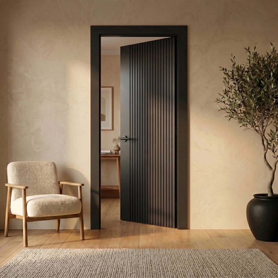 Internal Black Laminate Door - Pre-Finished - 1981 x 838 x 35mm - Stria - XL Joinery