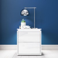 Lucia White High Gloss Bedside Table with LED Light  Lucia White High Gloss Bedside Table with LED Light