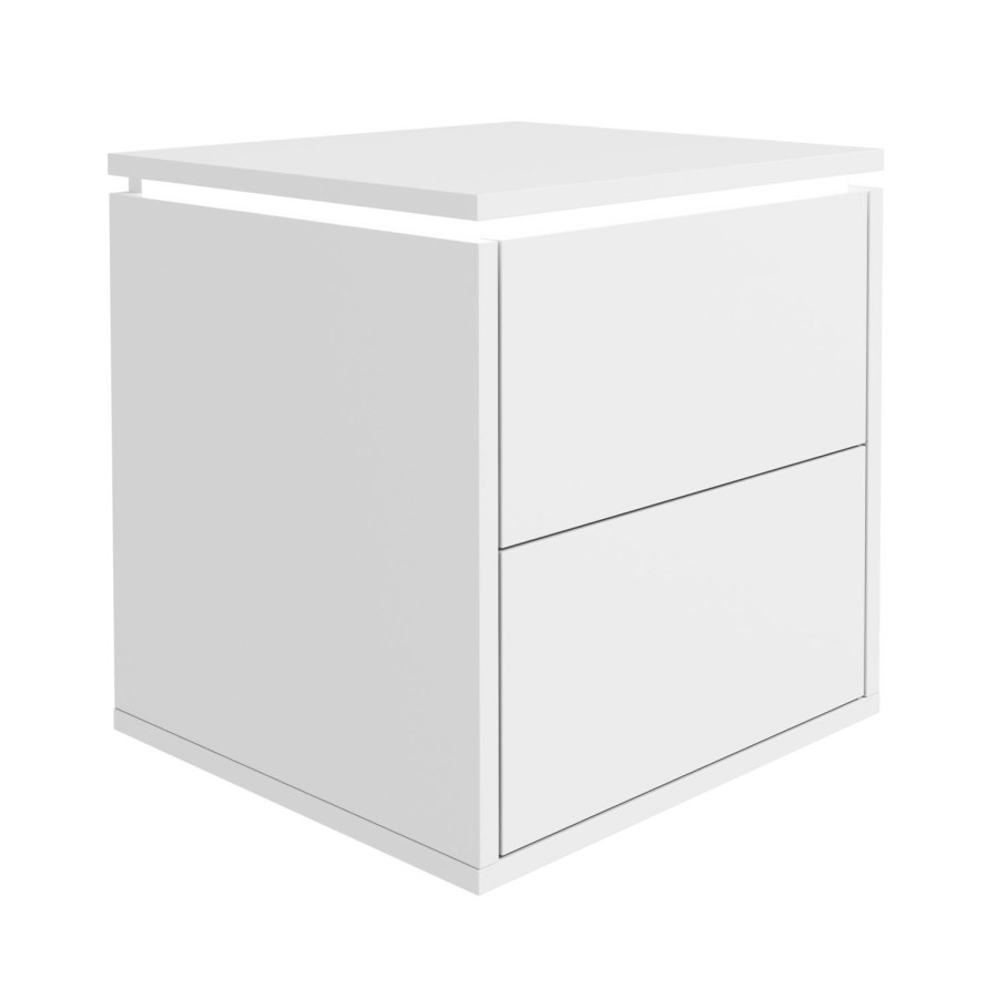 Lucia White High Gloss Bedside Table with LED Light 