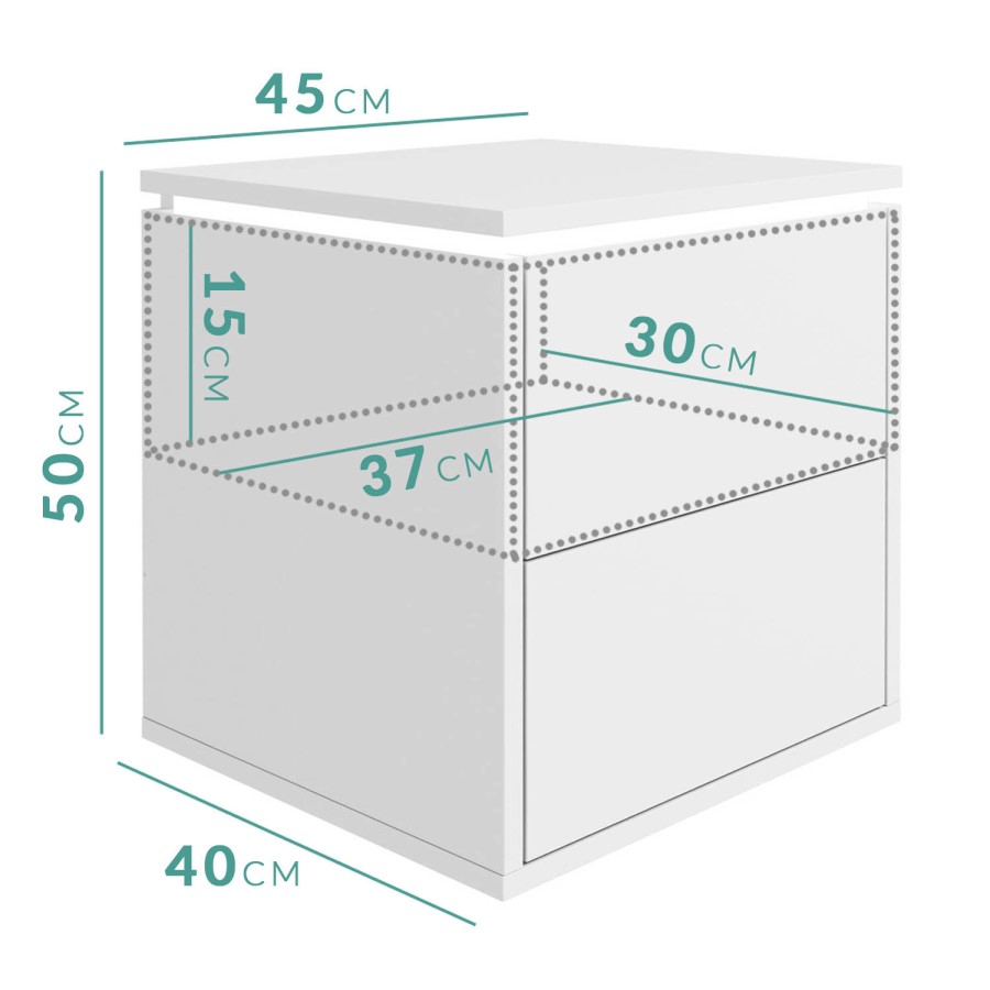 Lucia White High Gloss Bedside Table with LED Light 