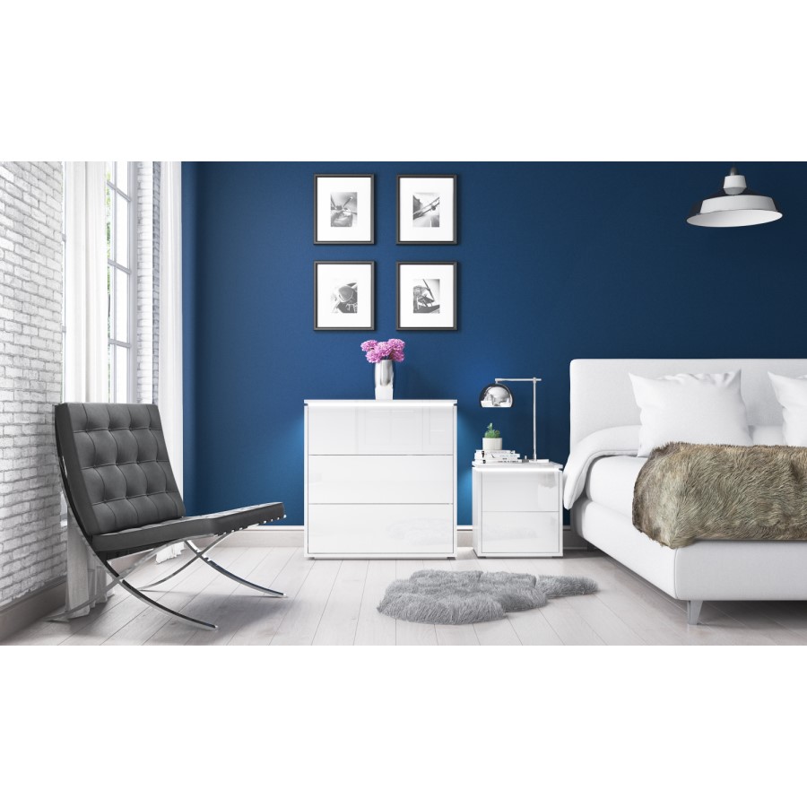 Lucia White High Gloss Chest of Drawers with LED Feature