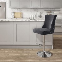 Grey Velvet Adjustable Bar Stool - Lucille