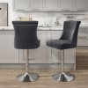 GRADE A2 - Adjustable Charcoal Grey Velvet Bar Stool with Chrome Base and Quilted Back - Lucille