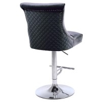 GRADE A2 - Adjustable Charcoal Grey Velvet Bar Stool with Chrome Base and Quilted Back - Lucille