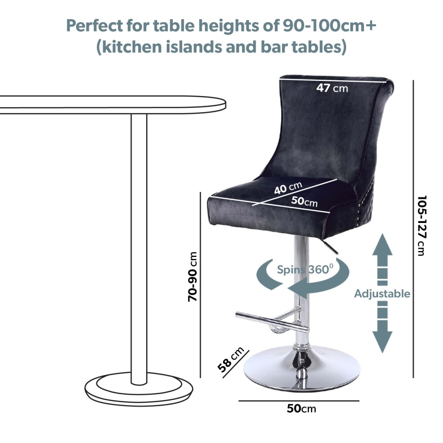 Grey Velvet Adjustable Bar Stool - Lucille