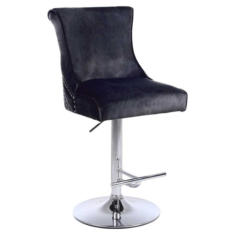Grey Velvet Adjustable Bar Stool - Lucille