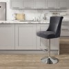 GRADE A1 - Adjustable Charcoal Grey Velvet Bar Stool with Chrome Base and Quilted Back - Lucille