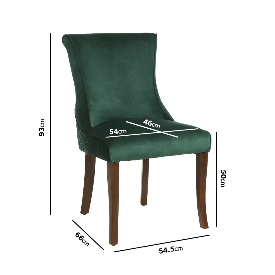 Set of 2 Green Velvet Dining Chairs - Lucille