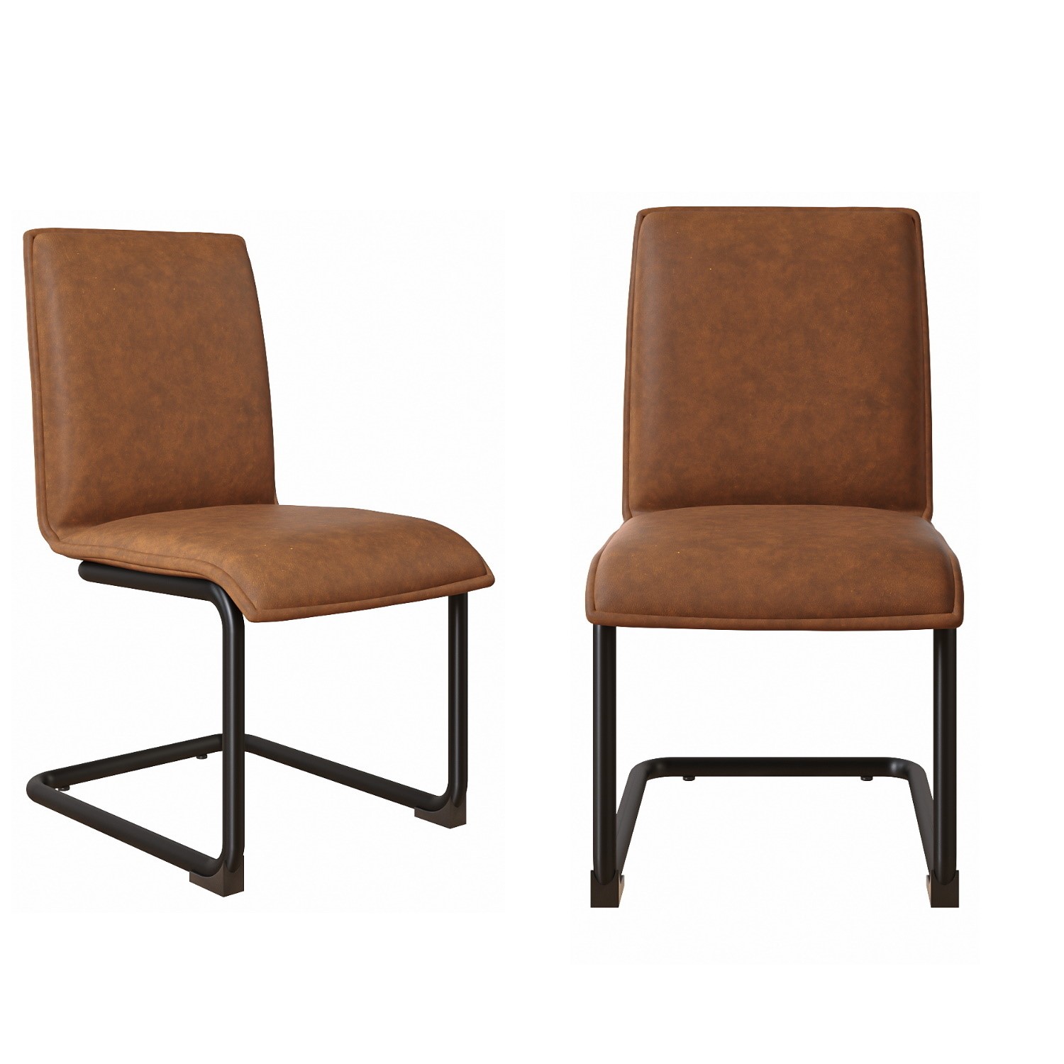 Photo of Set of 2 faux leather cantilever tan dining chairs - lucas