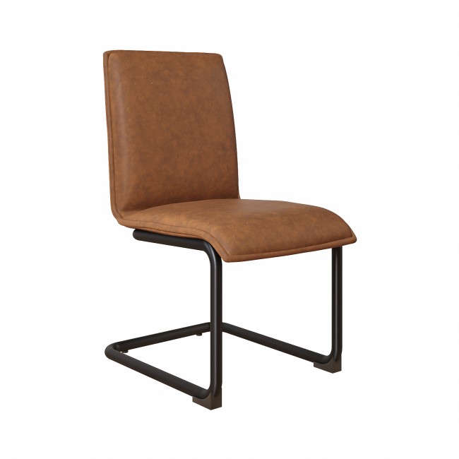 Set of 2 Brown Faux Leather Cantilever Dining Chairs - Lucas