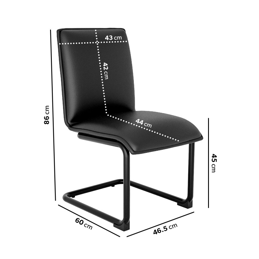 Set of 2 Black Faux Leather Cantilever Dining Chairs - Lucas