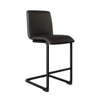 ONLY OPENED - Black Faux Leather Cantilever Kitchen Stool with Back - 66cm - Lucas ONLY OPENED - Black Faux Leather Cantilever Kitchen Stool with Back - 66cm - Lucas