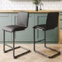 GRADE A1 - Black Faux Leather Cantilever Kitchen Stool with Back - 66cm - Lucas