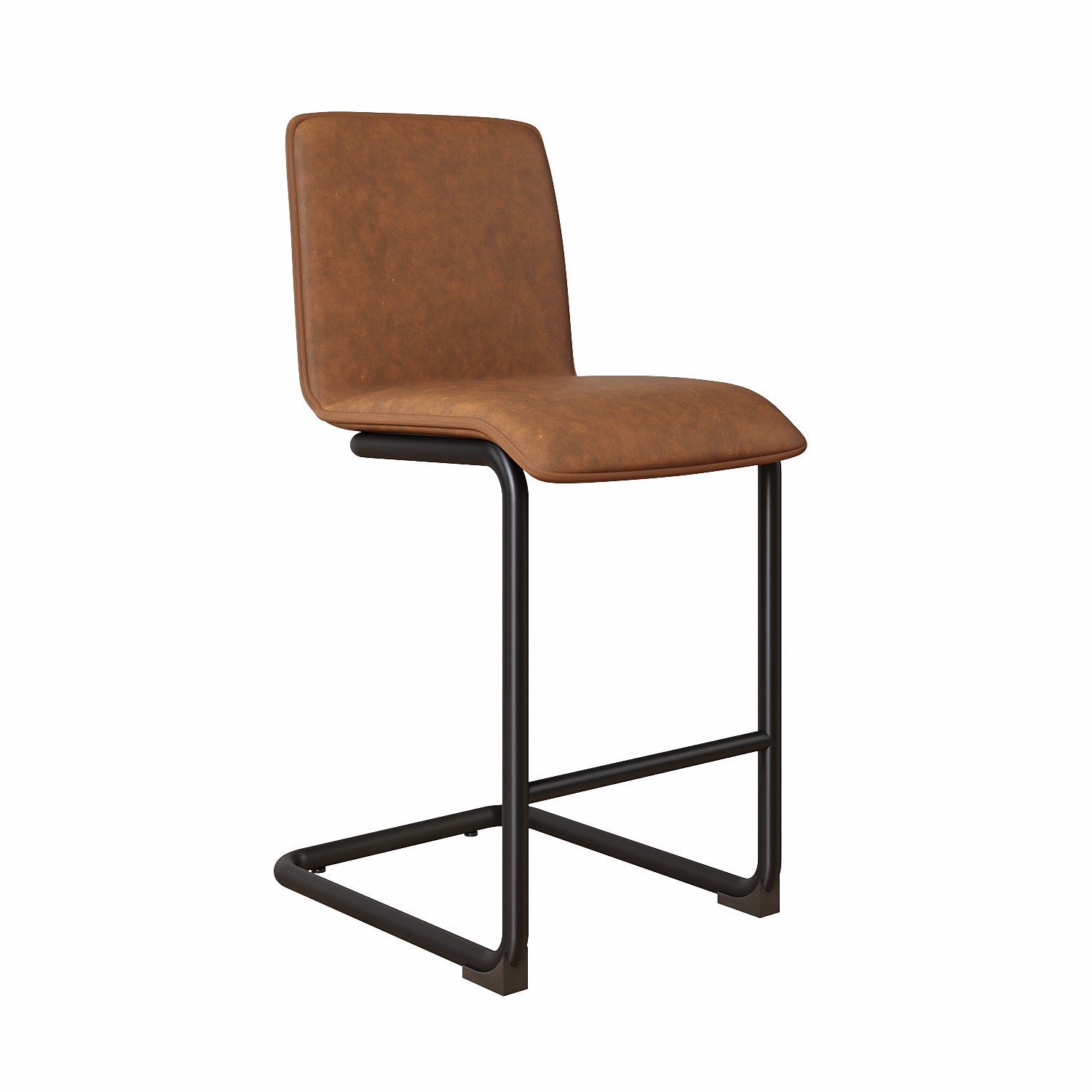Photo of Tan faux leather cantilever kitchen stool with back - 66cm - lucas