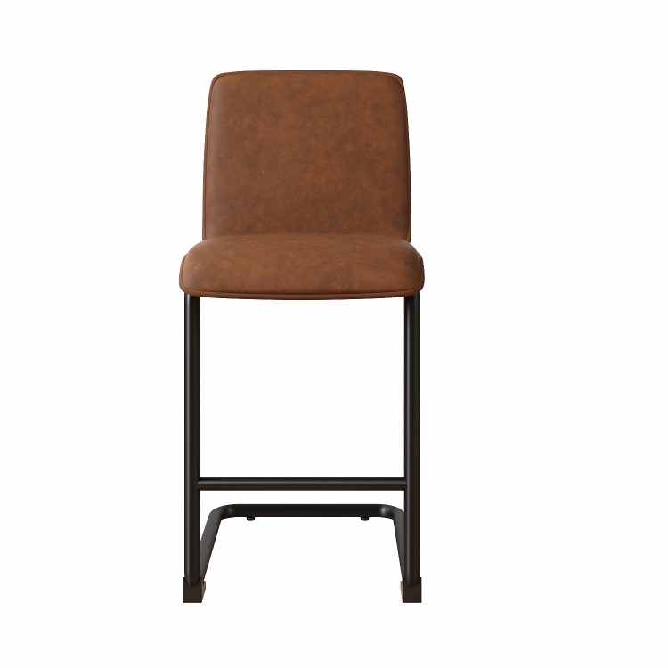 Tan Faux Leather Cantilever Kitchen Stool with Back - 66cm - Lucas