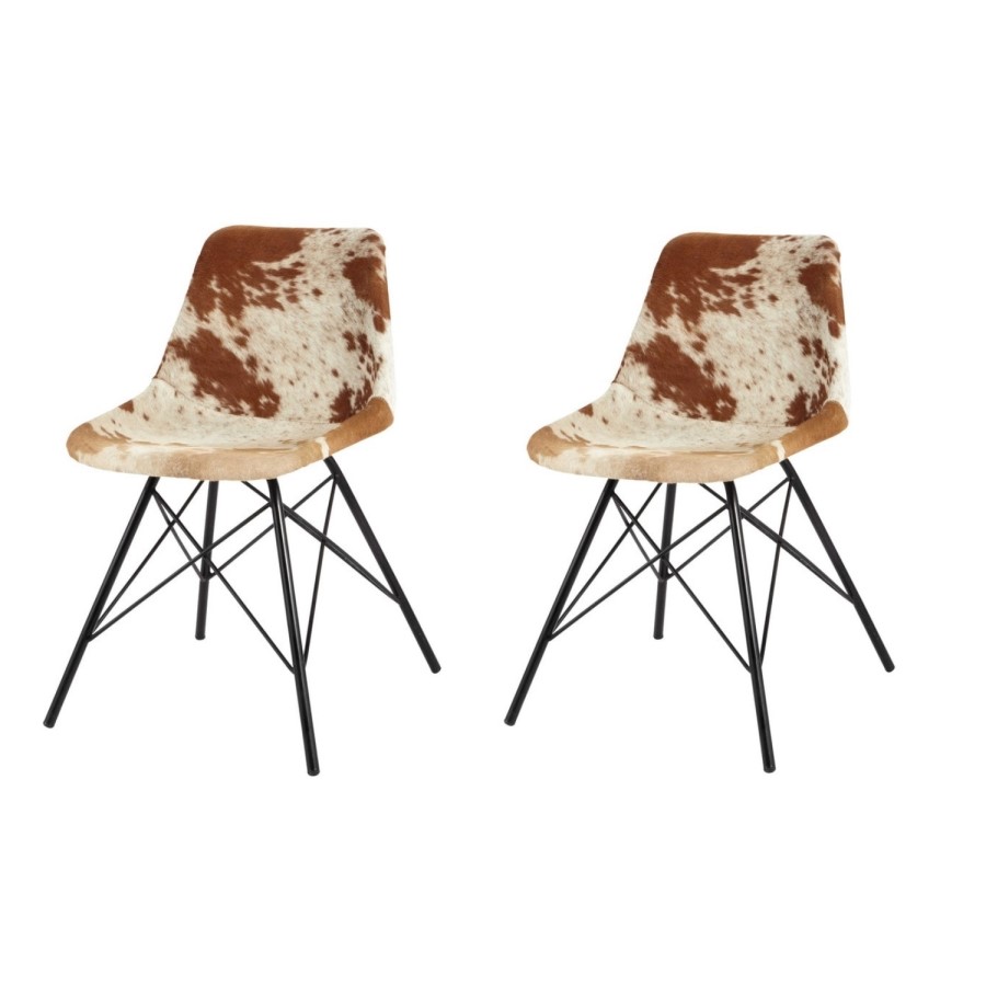 Indian Hub Live Edge Cowhide Dining Chair Pair