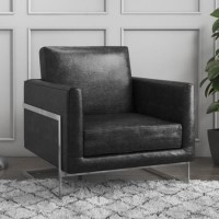 GRADE A1 - Lexington Real Leather Mid Century Armchair in Black