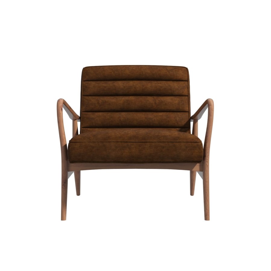 Shoreditch Real Leather Armchair in Vintage Tan Brown - Mid Century Style