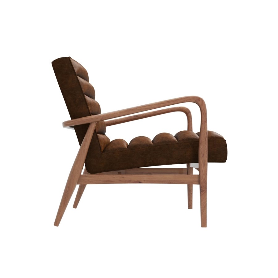 Shoreditch Real Leather Armchair in Vintage Tan Brown - Mid Century Style