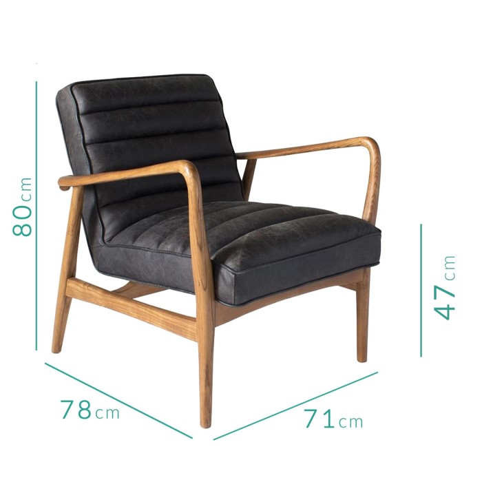 Shoreditch Leather Armchair in Black- Mid Century Style | Furniture123