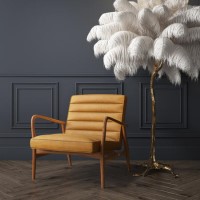 Shoreditch Mid Century Style Real Leather Armchair in Mustard Yellow