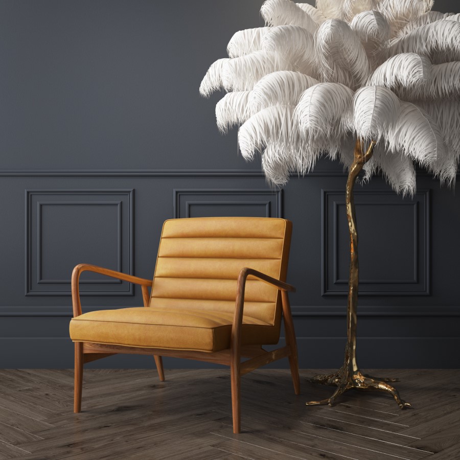 Shoreditch Mid Century Style Real Leather Armchair in Mustard Yellow