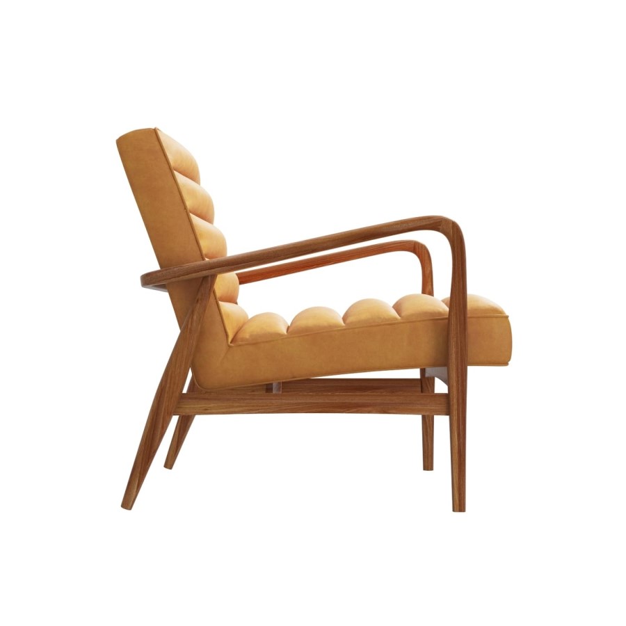 Shoreditch Mid Century Style Real Leather Armchair in Mustard Yellow