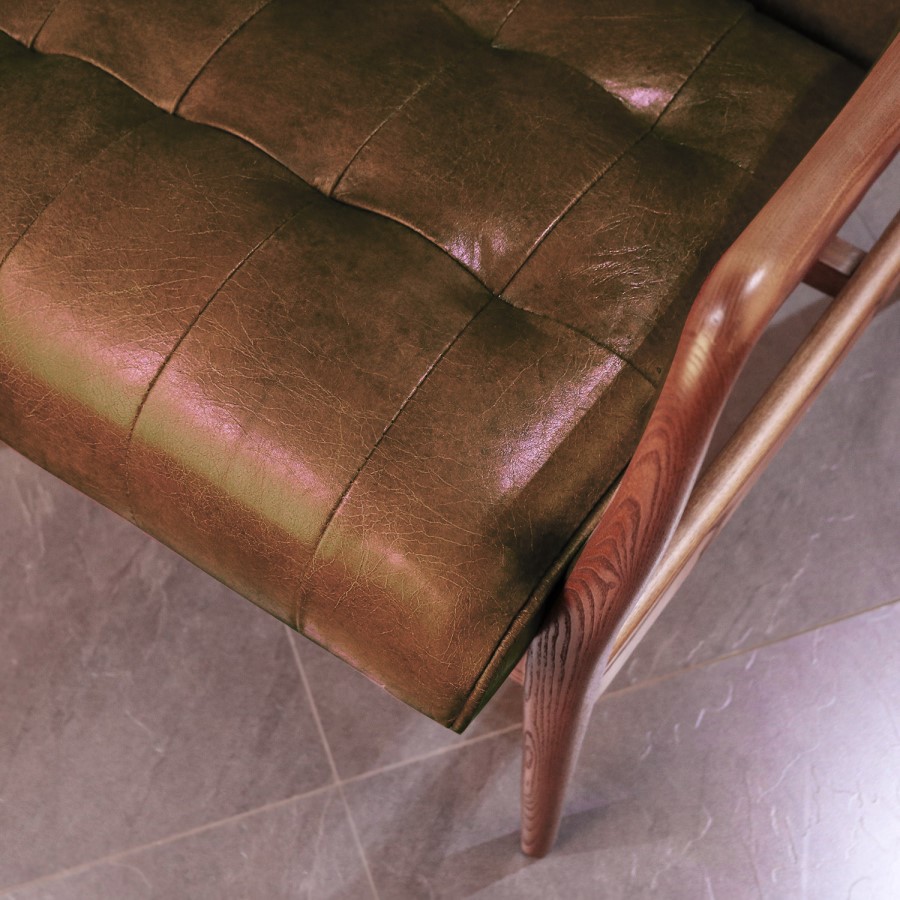 Shoreditch Real Leather Armchair in Vintage Tan Brown - Mid Century Style