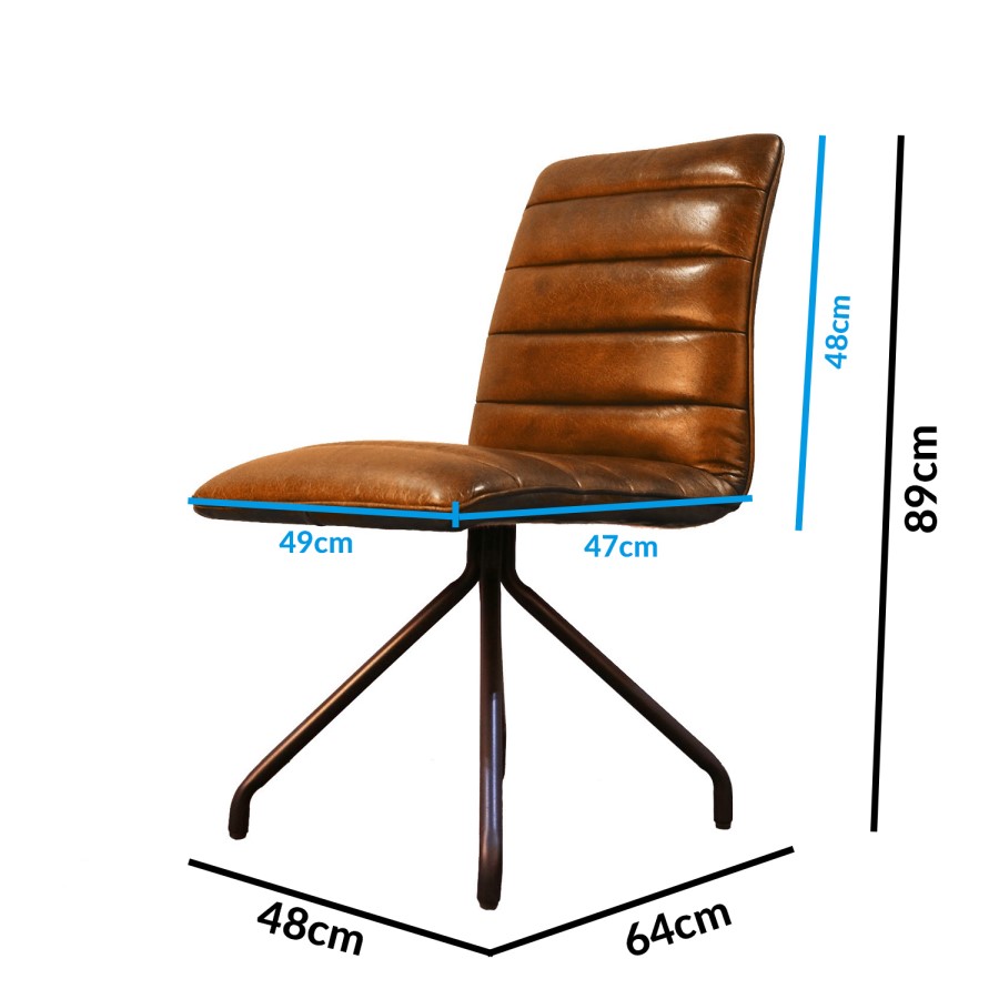 Industrial Real Leather Dining Chair - Vintage Tan Brown - Hayden Range