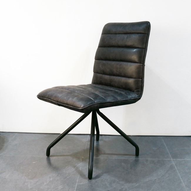 Industrial Real Leather Black Dining Chair - Hayden Range