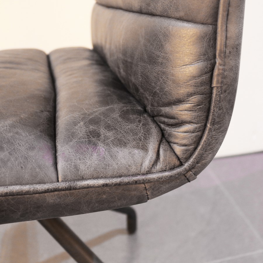 Industrial Real Leather Black Dining Chair - Hayden Range