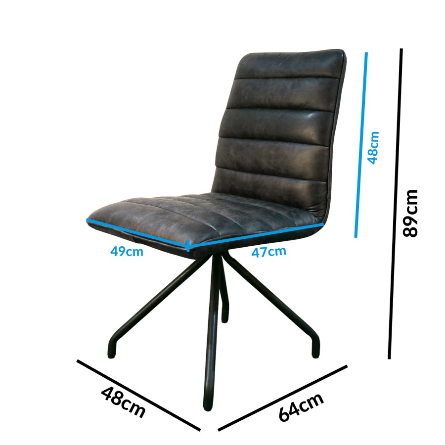 Industrial Real Leather Black Dining Chair - Hayden Range