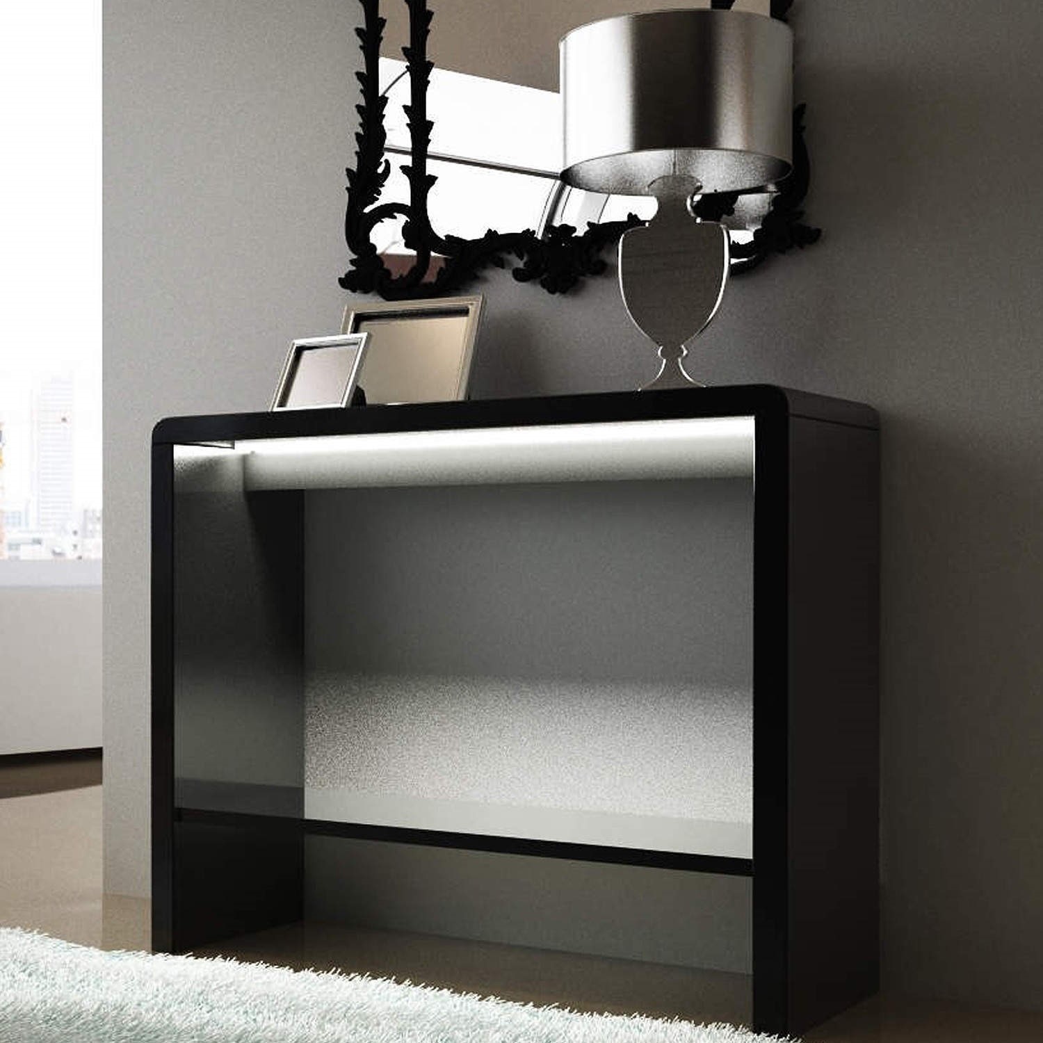 GRADE A1 - Tiffany Black High Gloss LED Console Table - Furniture123