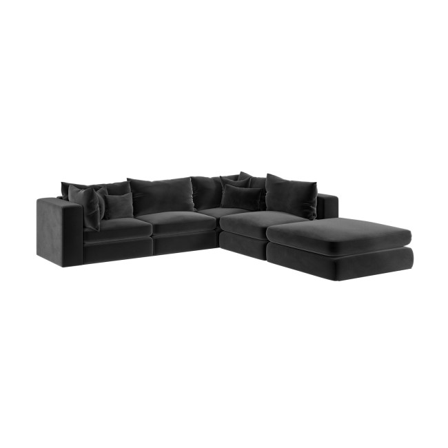 Dark Grey Velvet Feather Filled Right Hand 4 Seater Corner Sofa - Lena