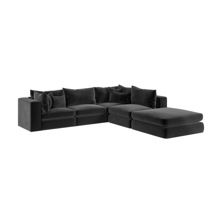 Dark Grey Velvet Feather Filled Right Hand 4 Seater Corner Sofa - Lena