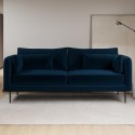 LEN001 Navy Velvet 3 Seater Sofa with Square Arms- Lenny