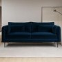 Navy Velvet 3 Seater Sofa Armchair and Footstool Set - Lenny