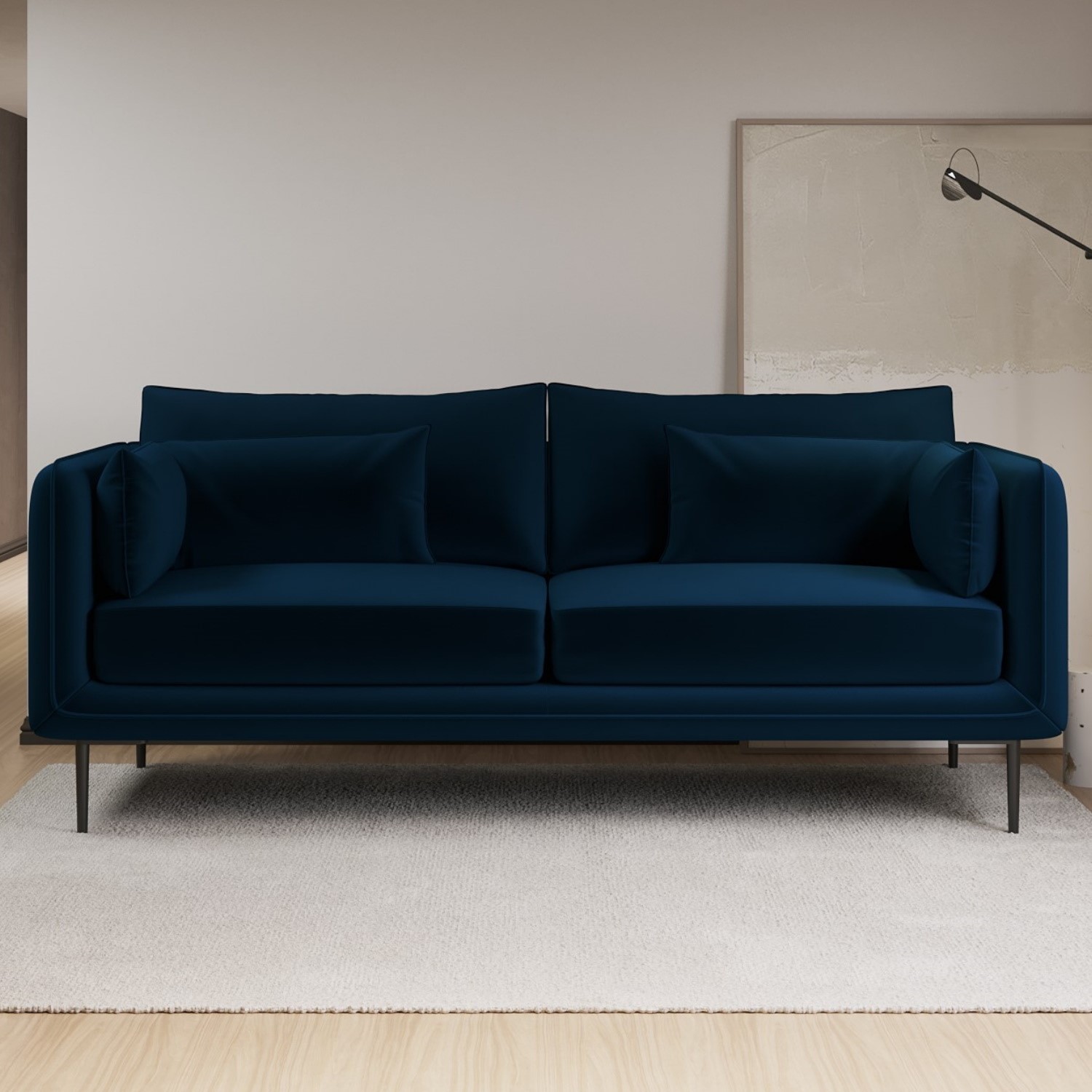 Photo of Navy velvet sofa with square arms - seats 3 - lenny