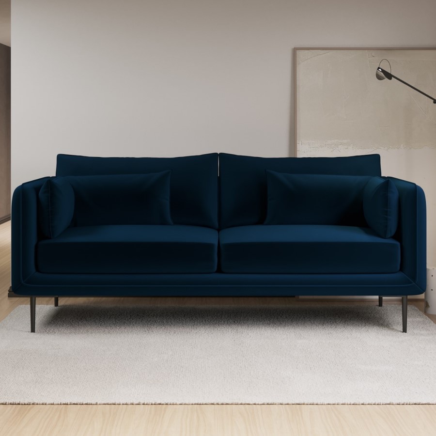 3 Seater Sofa and Armchair Set in Navy Velvet - Lenny