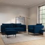 Navy Velvet 3 Seater Sofa with Square Arms- Lenny