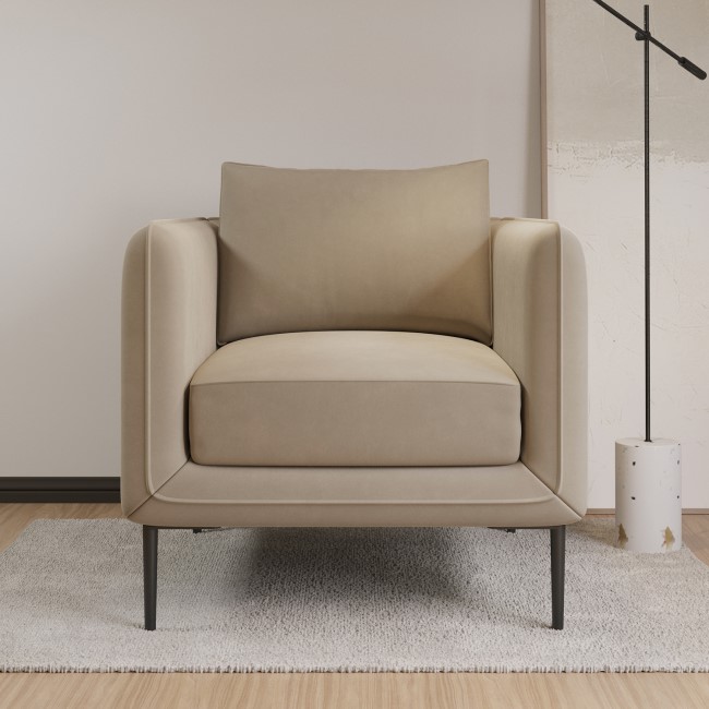 3 Seater Sofa and Armchair Set in Beige Velvet - Lenny