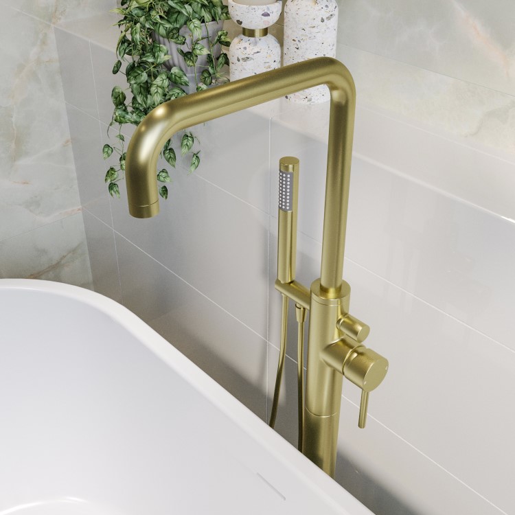 Brushed Brass Freestanding Bath Shower Mixer Tap - Lenton